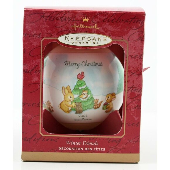 Hallmark KS 2001 Winter Friends Wildlife & Snowmen Glass Ball Christmas Ornament - Picture 1 of 8